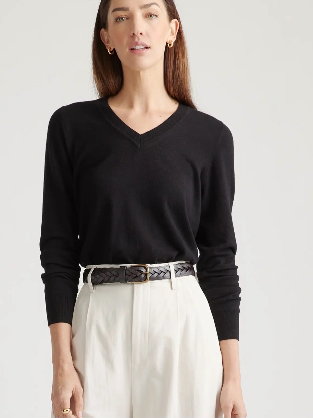 NWOT Quince Lightweight Cotton Cashmere V-Neck Sweater black medium